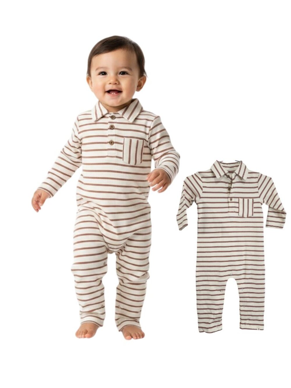 NWT - Long Sleeve Stripe Polo Romper from Me & Henry - size 12/18m